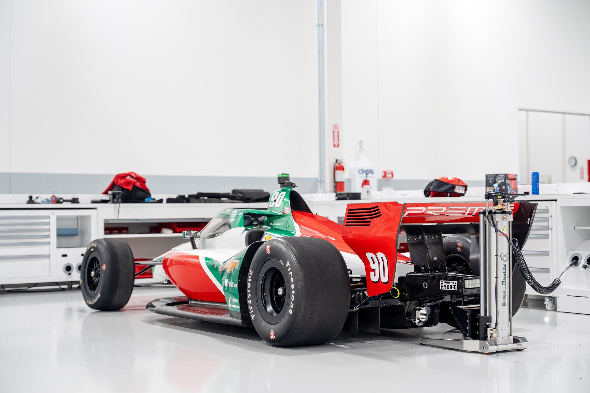 The PREMA INDYCAR prepared in the white-room garage