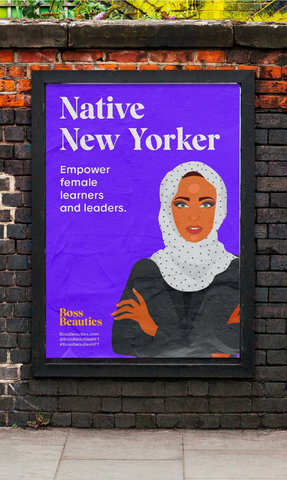 Boss Beauties Native New Yorker poster on a city street